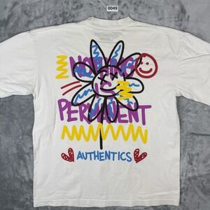 white graphic t-shirt, hand-drawn-style flower design  "Permanent Authentics SzL